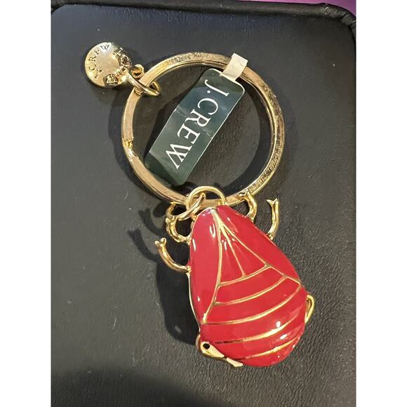 J.Crew Bug Gold-tone Key Ring Chain Red & Off White Enamel ladybug - Picture 3 of 4